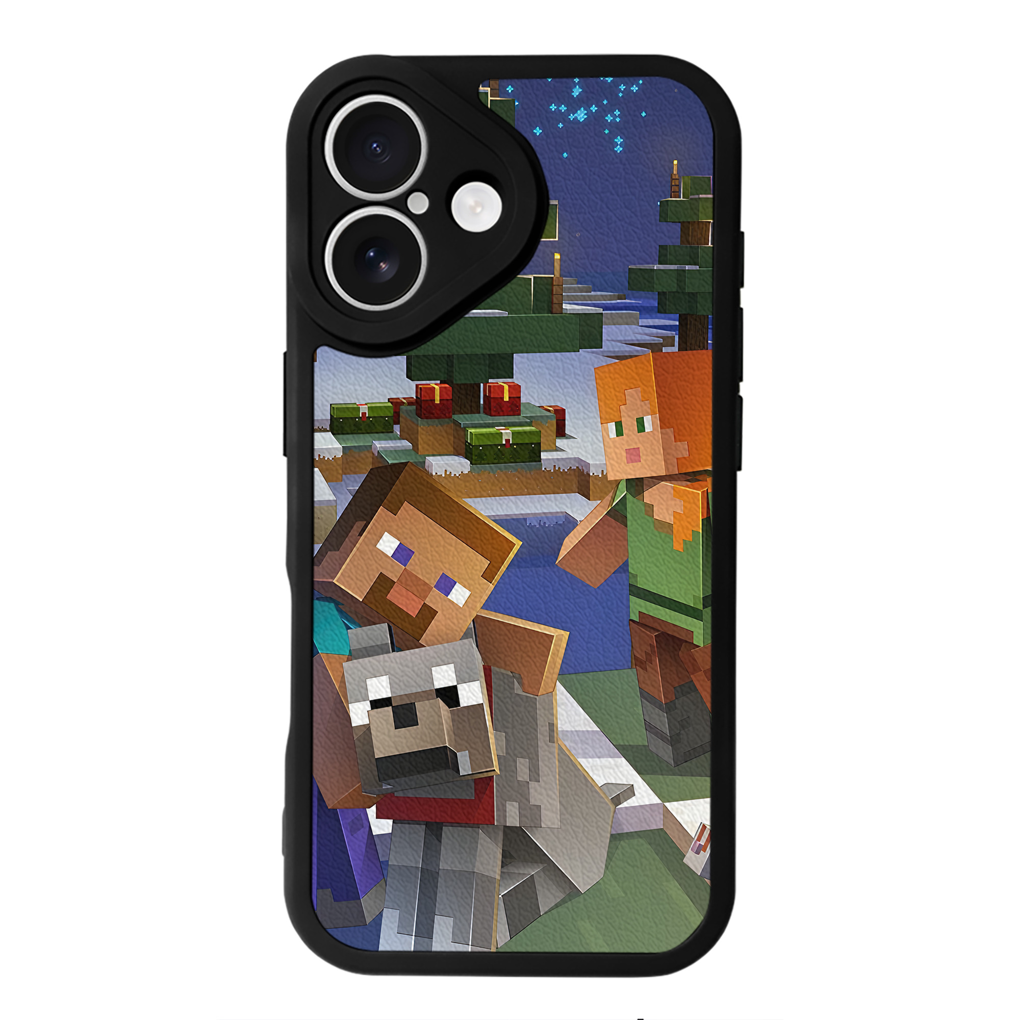 （画像用） マインクラフト ブロックの世界 Minecraft MC Block world 【iPhone 16シリーズ対応】シリコンスマホケース（レザー調） 材質：シリコン
